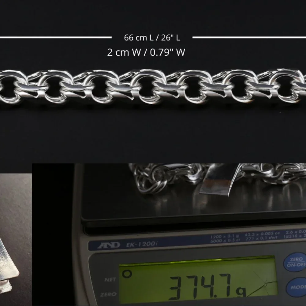 Handmade .925 Sterling Silver China Link Chain 26” | 374.7g Solid Silver - Picture 7 of 7